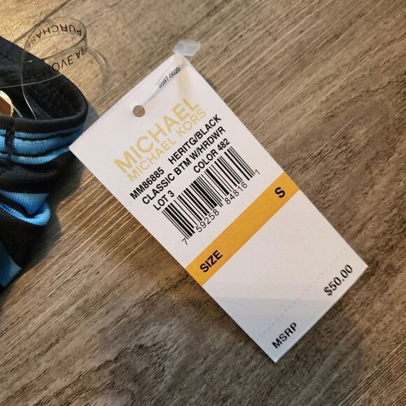 Michael Michael Kors Sophia Striped Hipster Swim suit 2 piece BLUE-Small - Picture 4 of 7